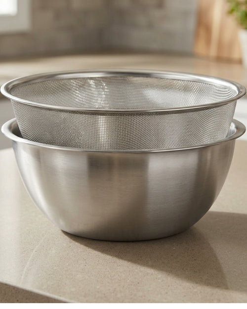 Modusly Bowlrest Stainless Mesh Draining Basket with Catch Bowl 10 in - Lifestyle view