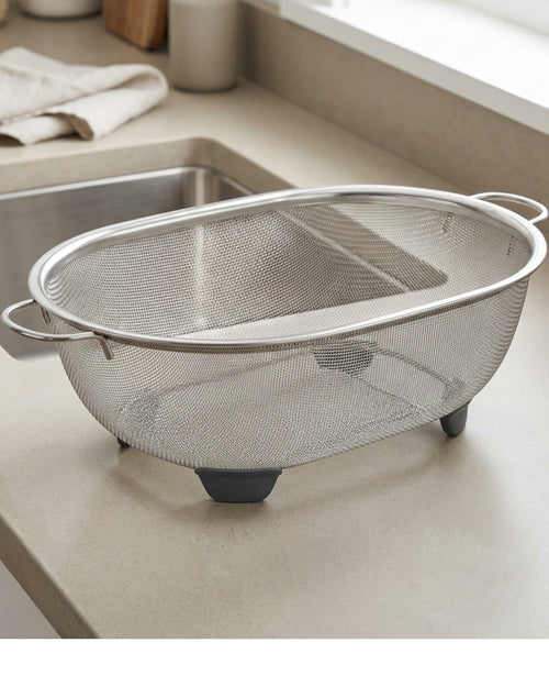 Modusly Footloop Oval Stainless Mesh Draining Basket 12 in - Lifestyle view