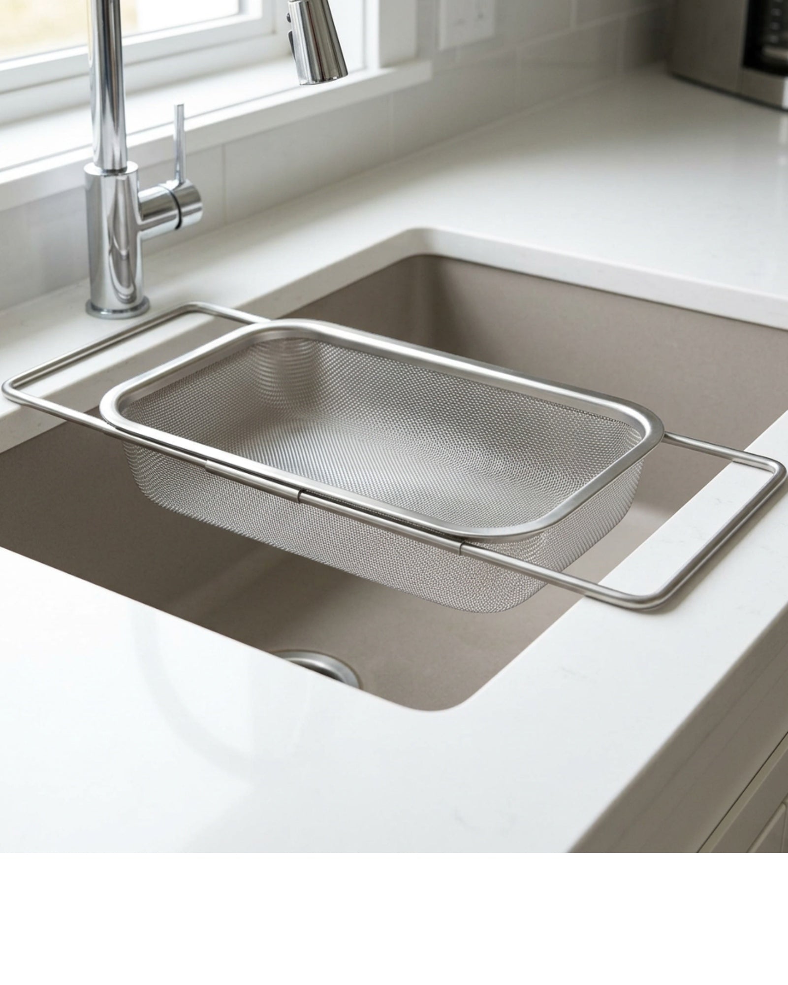 Modusly Spanbridge Expandable Stainless Mesh Over-Sink Basket 15 in - Lifestyle view